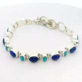Sterling Silver Bracelet with Turquoise and Lapis -8"